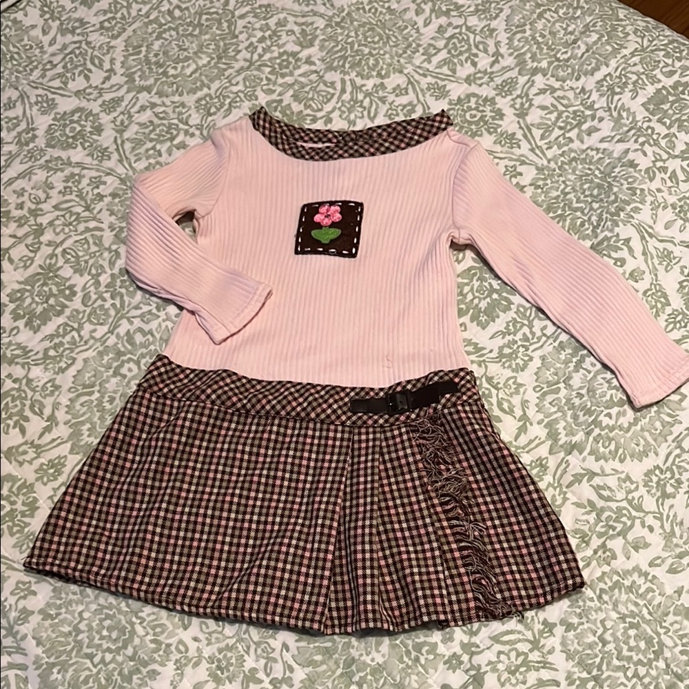 Pink and Brown Long Sleeve Dress